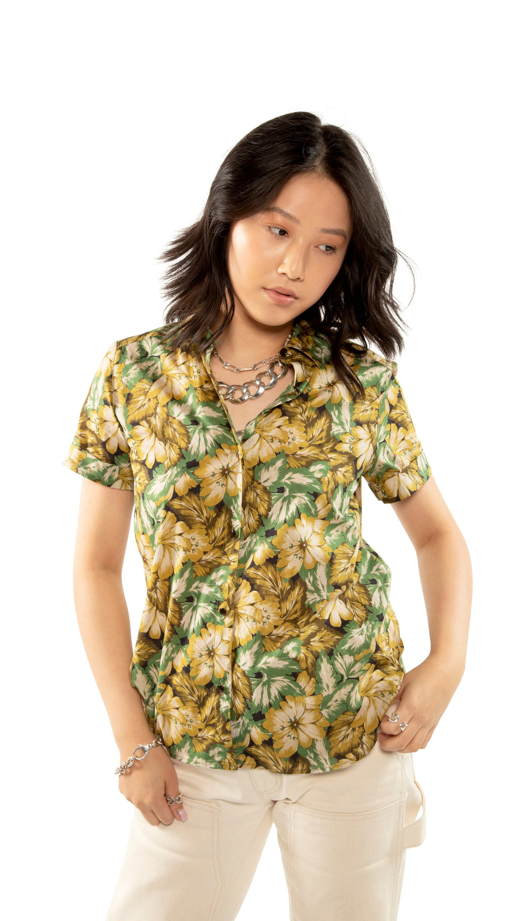 Camisa Floral de Manga Curta