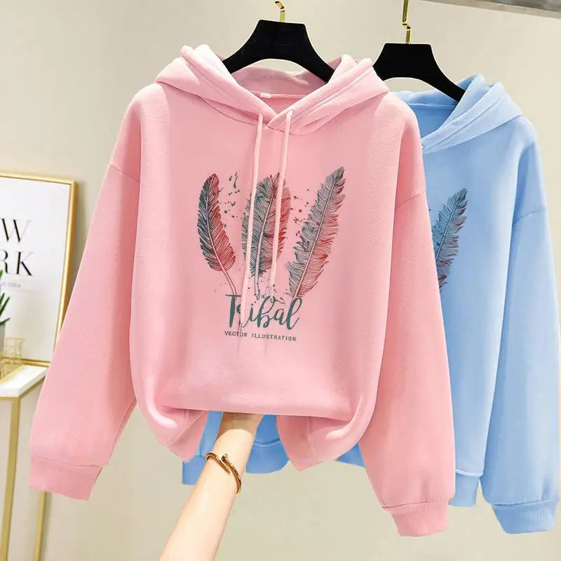 Moletom Feminino com Capuz Estampado de Penas