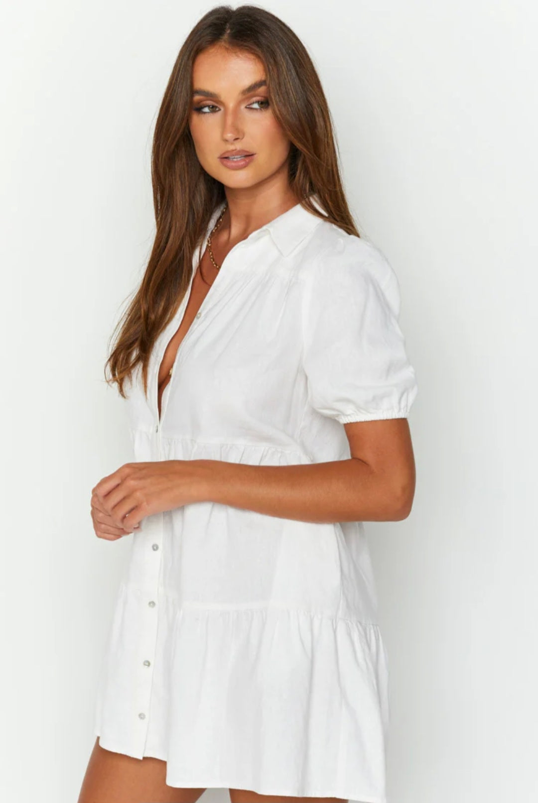 Vestido Curto de Algodão Branco com Botões