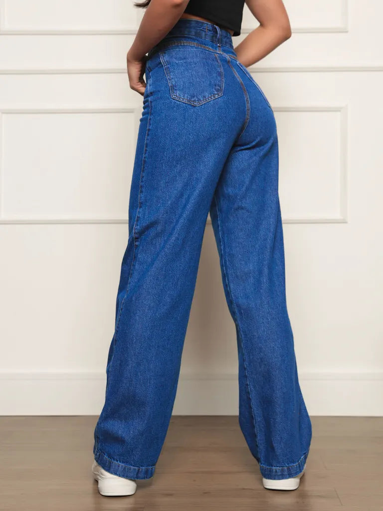 Calça Jeans Feminina Cintura Alta Pantalona