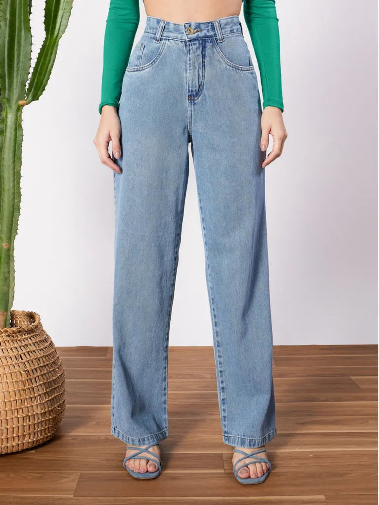 Calça Jeans Feminina Cintura Alta Pantalona