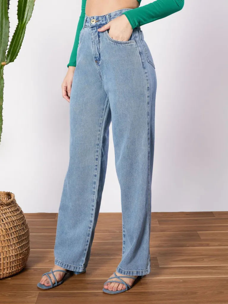 Calça Jeans Feminina Cintura Alta Pantalona